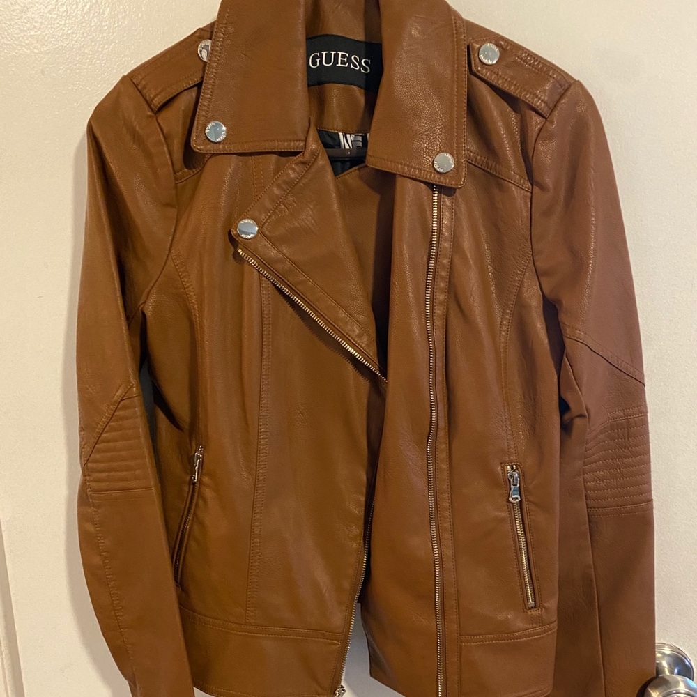 NWOT Brown Leather Guess Jacket